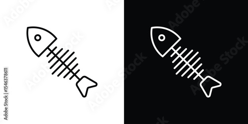 Fish skeleton icon in black. flat graphic vector icon