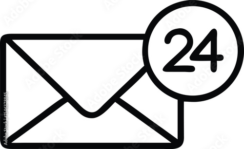 Email notification icon with twenty four new messages in black and white simple design