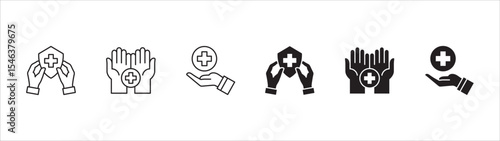 Digital Healthcare icon set. Doctor and health insurance icon. Icon set contains hospital, doctor, consultation, clinic, stethoscope, nurse, family, emergency, online service. Vector illustration.