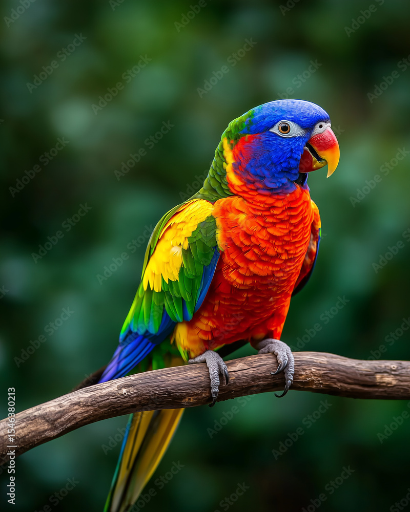 Colorful parrot perched on branch, wildlife concept.
Colorful parrot perched on branch, wildlife concept.