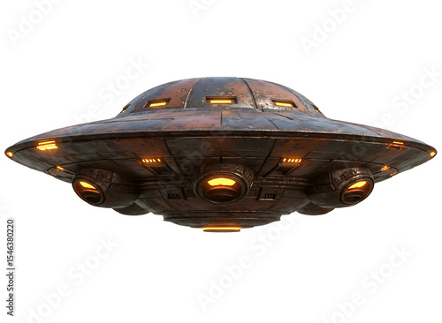 Classic flying saucer ufo spaceship isolated on transparent background