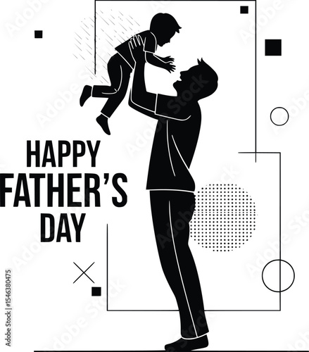heartwarming father’s day illustration showing the special bond between dad and child in a minimalist black and white design