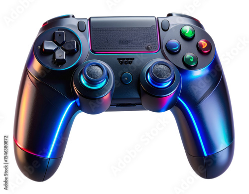 Futuristic RGB Gaming Controller with Neon Glow, Isolated On Transparent background.