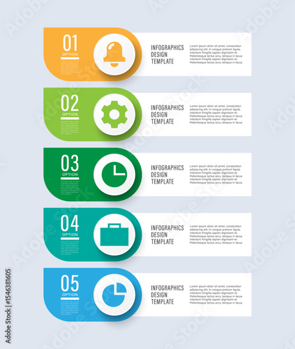 Modern vertical infographic template with icons. Five steps or processes vector infographic layout