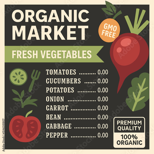 Farm Fresh Fruits Market Sign - Organic and Natural Healthy Food - Vector Design