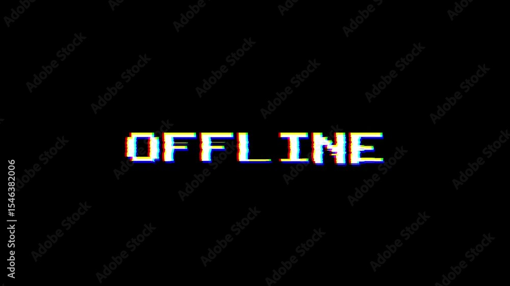 animation OFFLINE text with glitch distortion effect. Web banner for streamers. Video Game industry. Gaming concept. Videogames, virtual cyberspace reality.