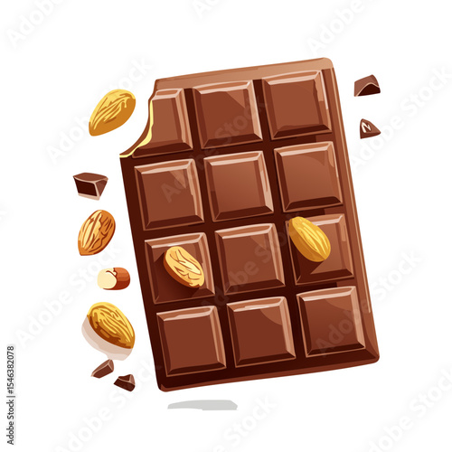Chocolate Bar with Almonds: Delicious Treat Illustration