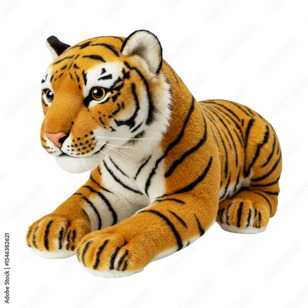 Obraz premium Plush Tiger Toy – Striped Fur Detail – White Background PNG