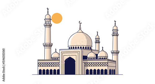 The Beauty and Majesty of Islamic Architecture Represented in a Stunning Digital Illustration
