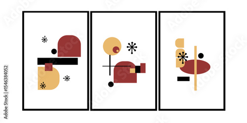 Set of three abstract geometry mid-century wall art vector for home decorationm wallpaper, wall print and art deco