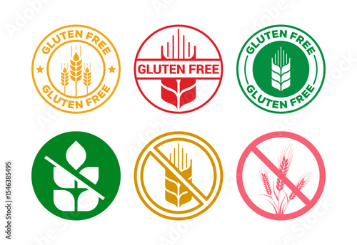 Gluten free icons set design, Non gluten food sign for apps and websites