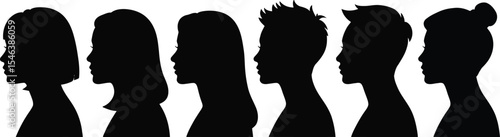 Six diverse female and male silhouettes in profile view