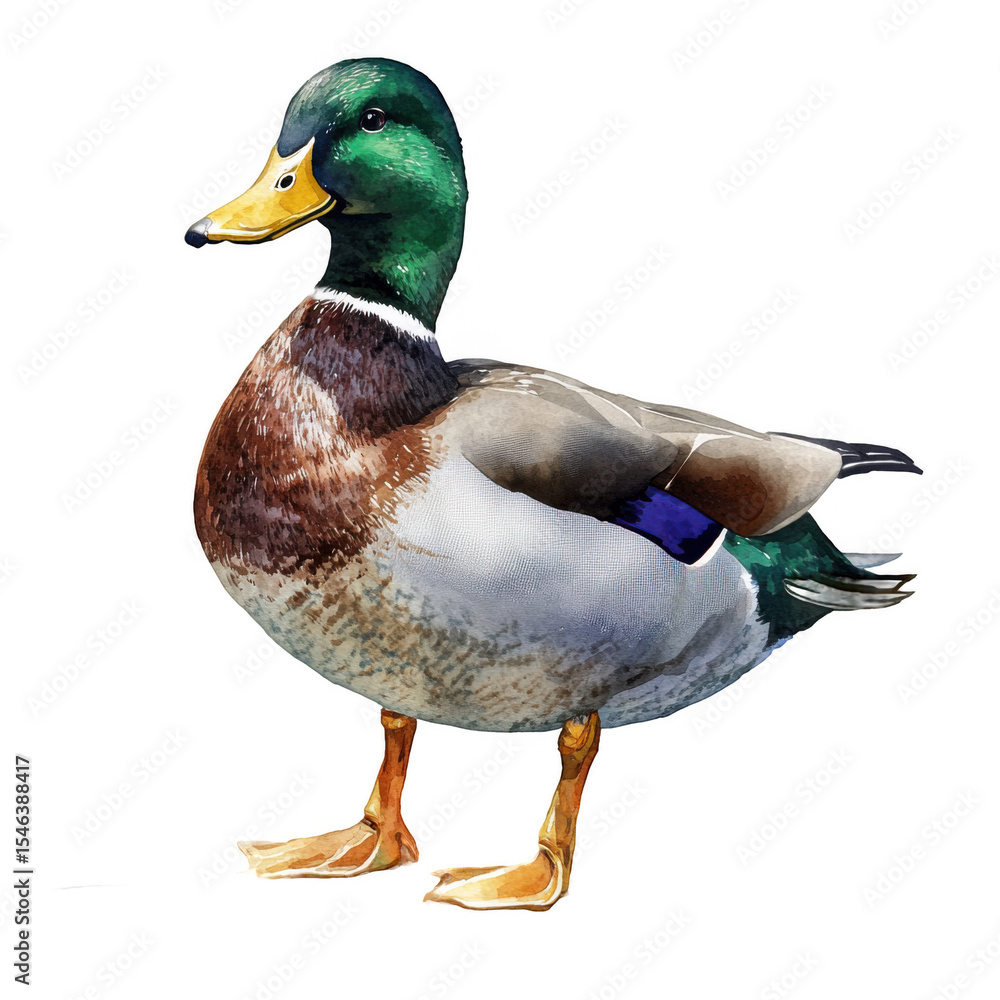Obraz premium Colorful mallard duck standing gracefully on a white background, showcasing its vivid plumage