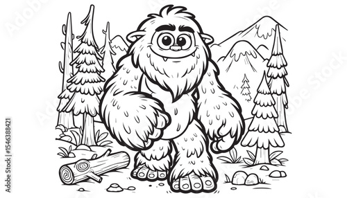Vector illustration of cartoon yeti black and white drawing For children to learn to color according to the picture.

