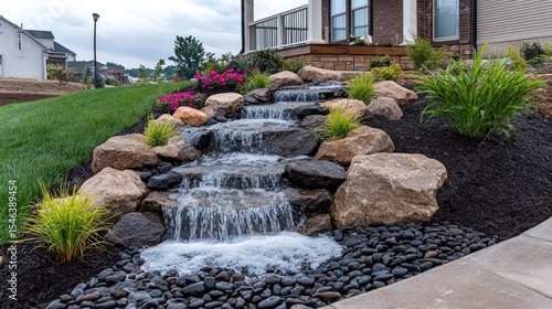 Wallpaper Mural Asian-inspired garden waterfall aligned with front porch, rocks and water aligned per Feng Shui principles Torontodigital.ca