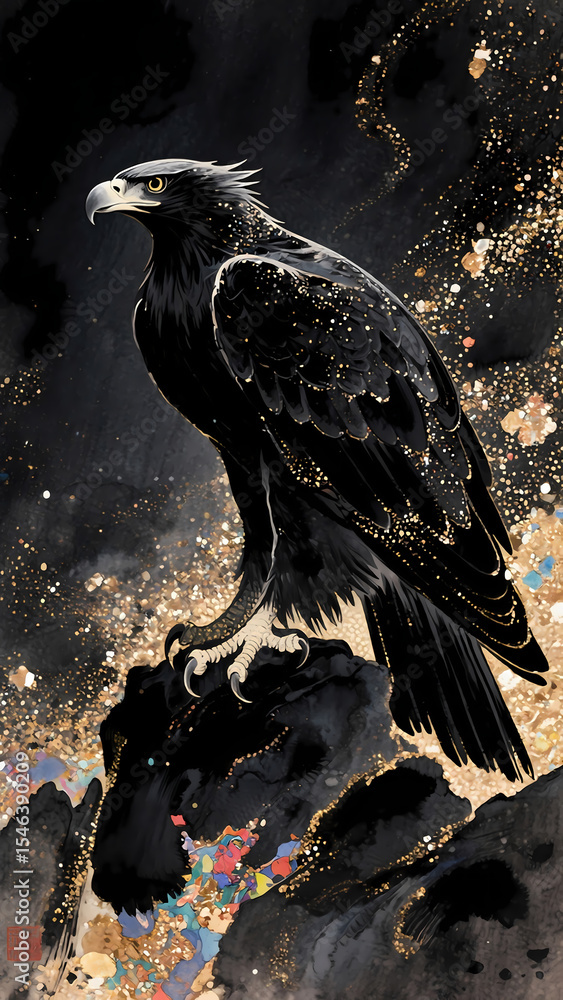 Fototapeta premium Gilded Black Eagle Art Illustration