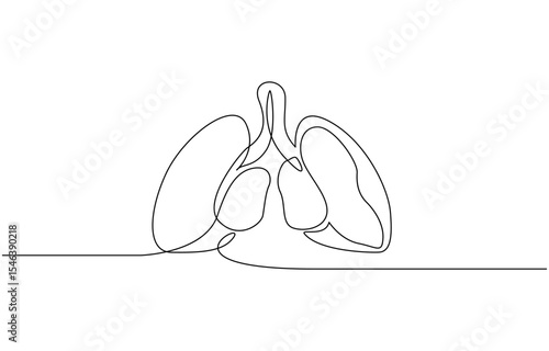 Simple continuous one line drawing of human lungs. Single line human anatomical of lungs, outline vector illustration. Editable stroke.