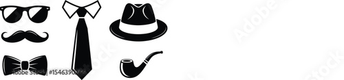 Stylish gentleman accessories icons set black and white