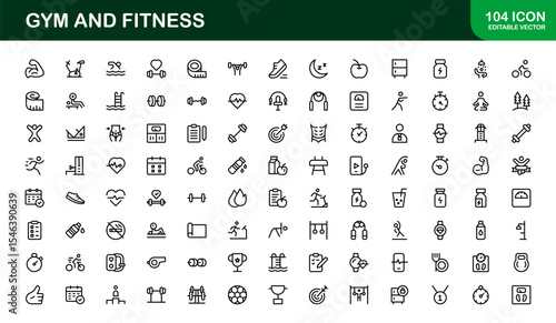 Gym Fitness, Modern Line Icon Set – Professional and Unique Collection Featuring Workout, Exercise, Health, Strength, and Training Symbols