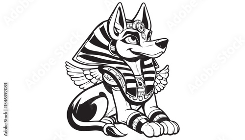 Vector illustration of cartoon Anubis  black and white drawing For children to learn to color according to the picture.
