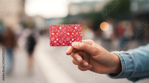 Customer holds red card symbolizing their experience and satisfaction on journey