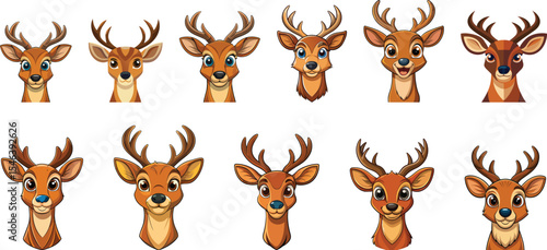 deer head cartoon mascot set vector illustration