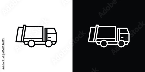 Garbage truck icon in black. flat graphic vector icon