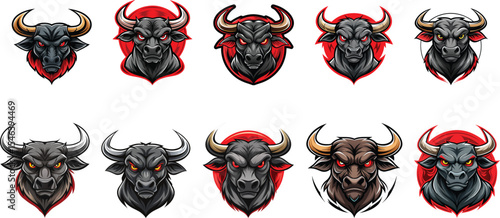 aggressive bull head mascot logo set vector illustration