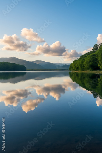 湖畔の静かな朝夕