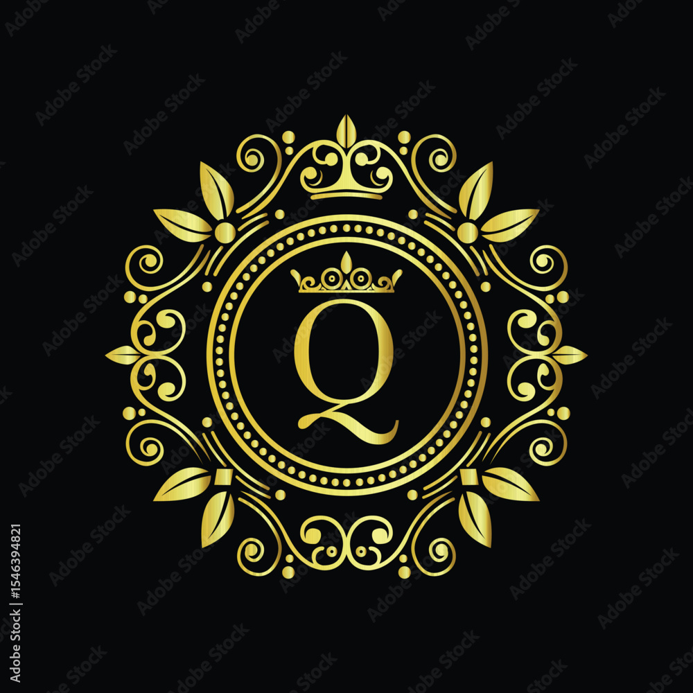 Fototapeta premium Golden star compass design on an abstract background vector illustration LOGO Q