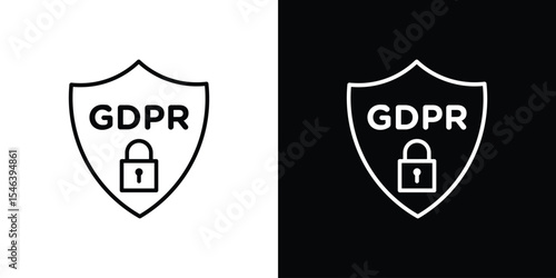 GDPR shield icon in black. flat graphic vector icon