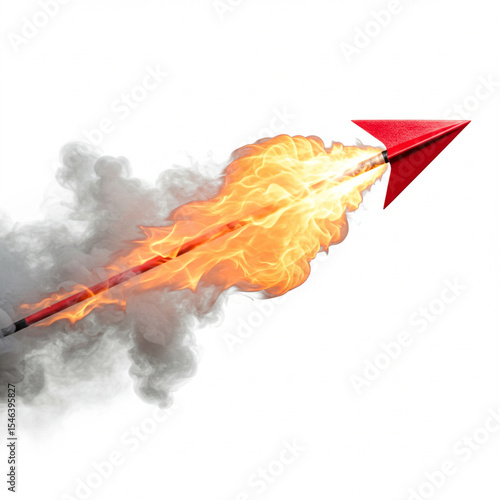 Fiery Paper Airplane: A Symbol of Speed, Innovation, and Risk isolated  on transpaent  background