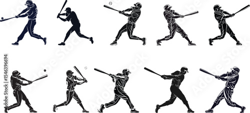 baseball player hitting logo silhouette set vector illustration