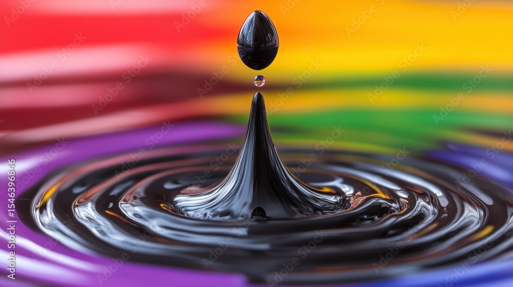 Stunning Black Ink Drop Creating Ripples Against a Colorful Background, Abstract Art Photography Stunning Black Ink Drop Creating Ripples Against a Colorful Background, Abstract Art Photography