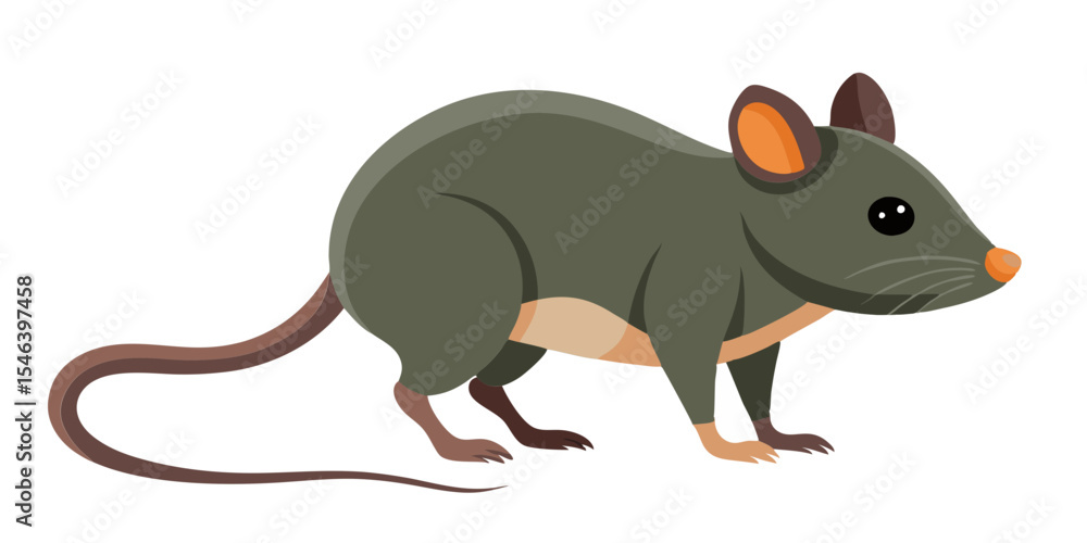 Fototapeta premium Cartoon rat illustration, rodent animal drawing, cute mouse character vector graphic design element