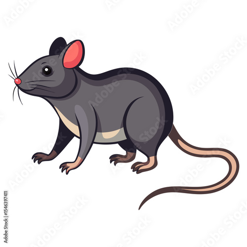 Cartoon rat illustration: vector image of a cute gray rat, rodent clip art for kids and animal lovers alike