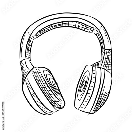 headphones isolated on white vector sketch line art hand drawn illustration 
