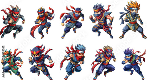 anime fighter cartoon character set vector illustration