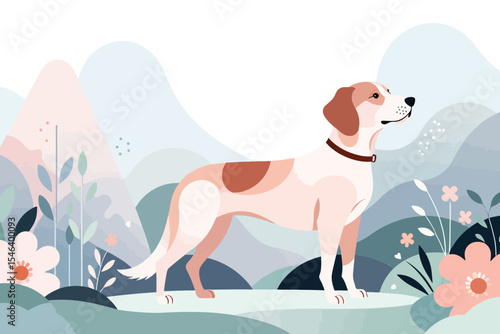 Elegant Dog Illustration with Pastel Floral Background-A Serene Canine Portrait Amidst Blooming Flowers-Artistic Dog Image for Home Decor-Vector Artwork of a Dog in Nature