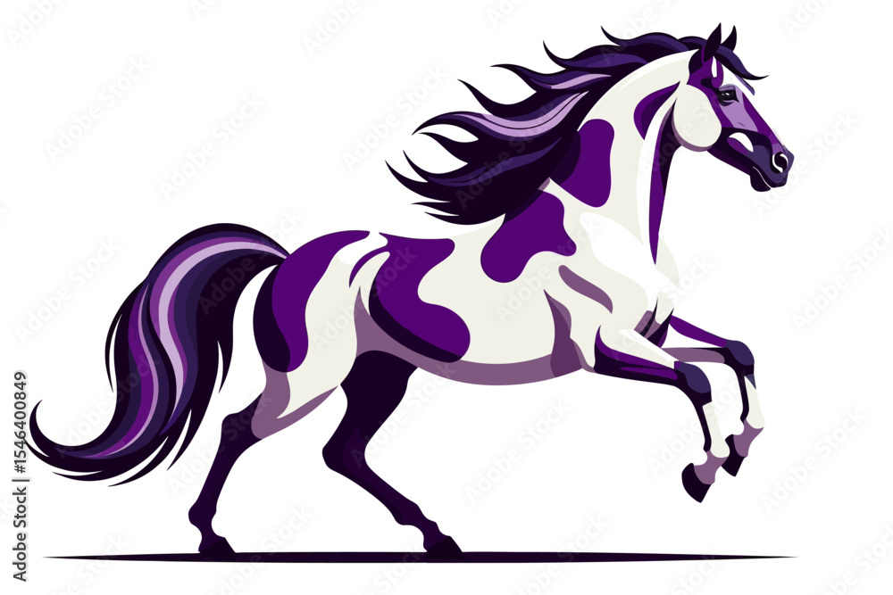 Obraz premium Majestic Purple and White Horse Illustration - Artistic Equine Design - Elegant Horse Artwork for Art Lovers - Unique Animal Clipart