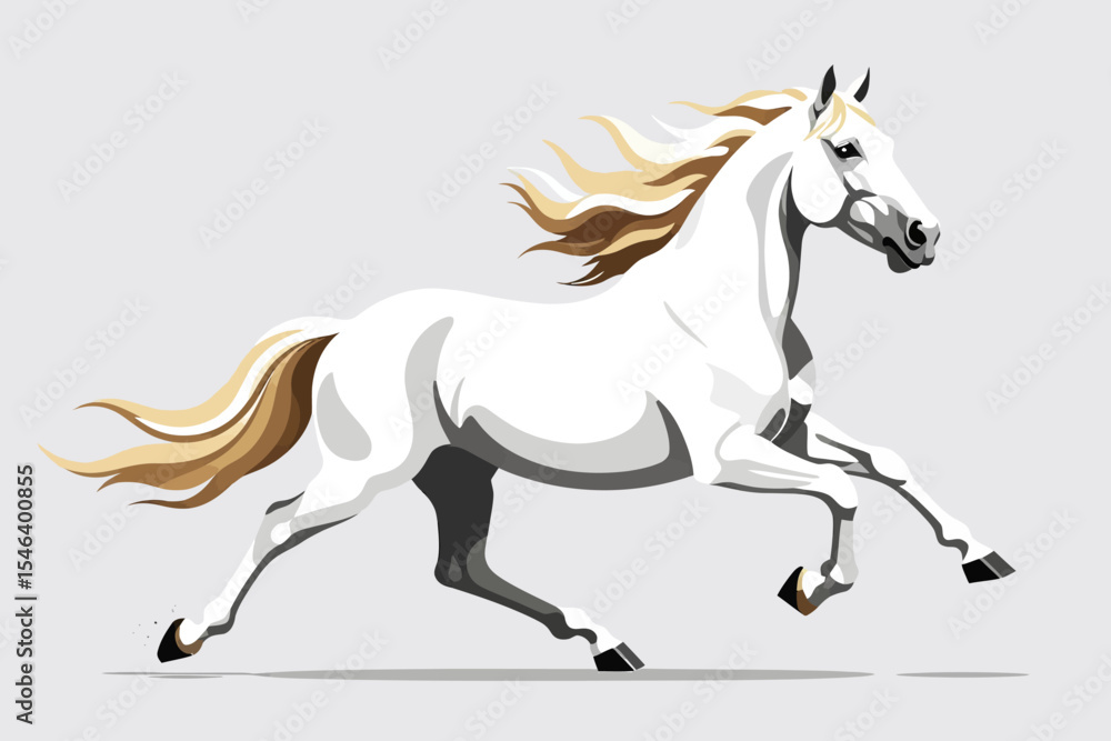 Obraz premium Majestic White Horse Galloping-Elegance in Motion-Powerful Equine Art-Dynamic Horse Illustration-Beautiful Animal Imagery-Stunning White Stallion-Graceful Horse Running-Horse Lovers Delight