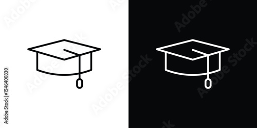Graduation cap icon in black. flat graphic vector icon