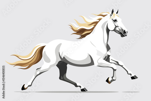 Majestic White Horse Galloping-Elegance in Motion-Powerful Equine Art-Dynamic Horse Illustration-Beautiful Animal Imagery-Stunning White Stallion-Graceful Horse Running-Horse Lovers Delight