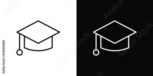 Graduation cap icon in black. flat graphic vector icon