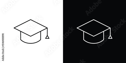 Graduation cap icon in black. flat graphic vector icon