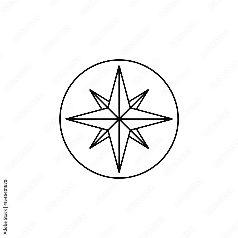 Compass rose symbol in minimalist black outline design Compass rose symbol in minimalist black outline design