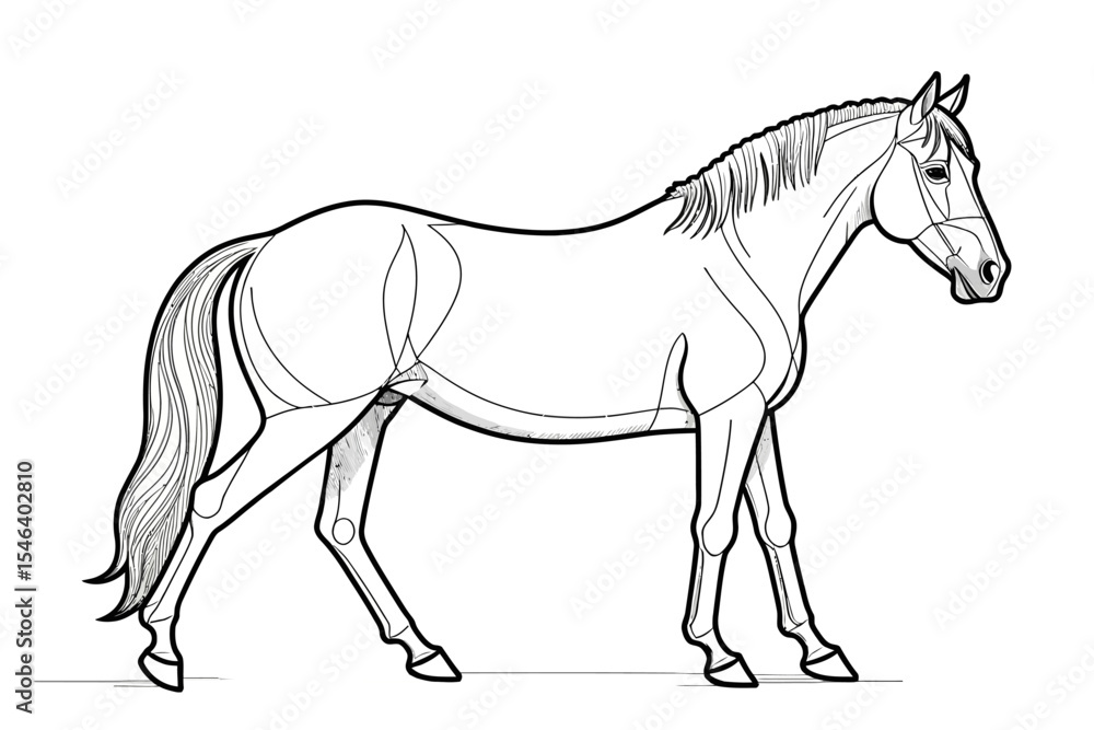 Obraz premium Horse Outline Illustration-Majestic Equine Design-Detailed Line Art of a Standing Horse-Beautiful Animal Artwork-Perfect for Coloring Pages and Artistic Projects