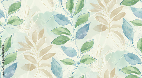 Elegant watercolor leaf pattern with pastel hues for a serene and refreshing design