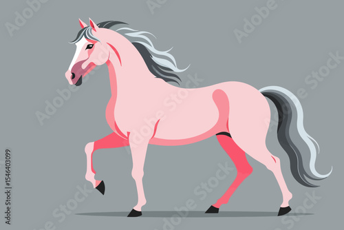 Stylized Pink Horse Illustration-Modern Animal Art-Graphic Design Horse Image-Elegant Equine Artwork-Unique Horse Illustration-Digital Horse Painting