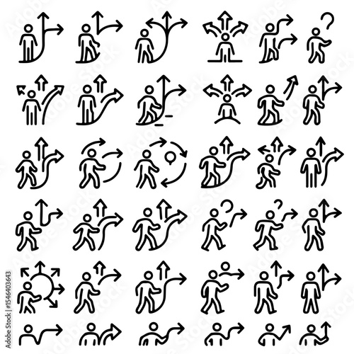 A collection of stylized directional arrows illustrating various paths and decisions, a symbol of choices and options.